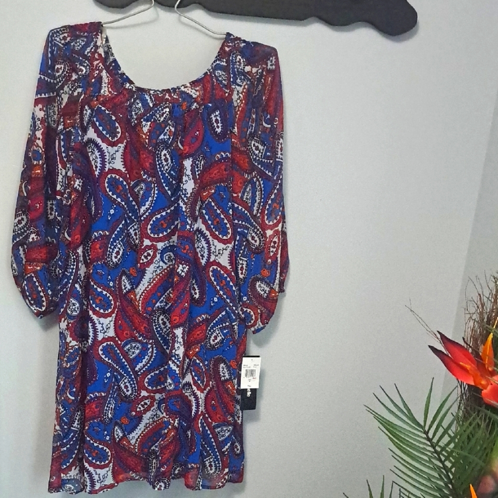 My Michelle Paisley Print Balloon Sleeve Women's Dress NEW Size XL